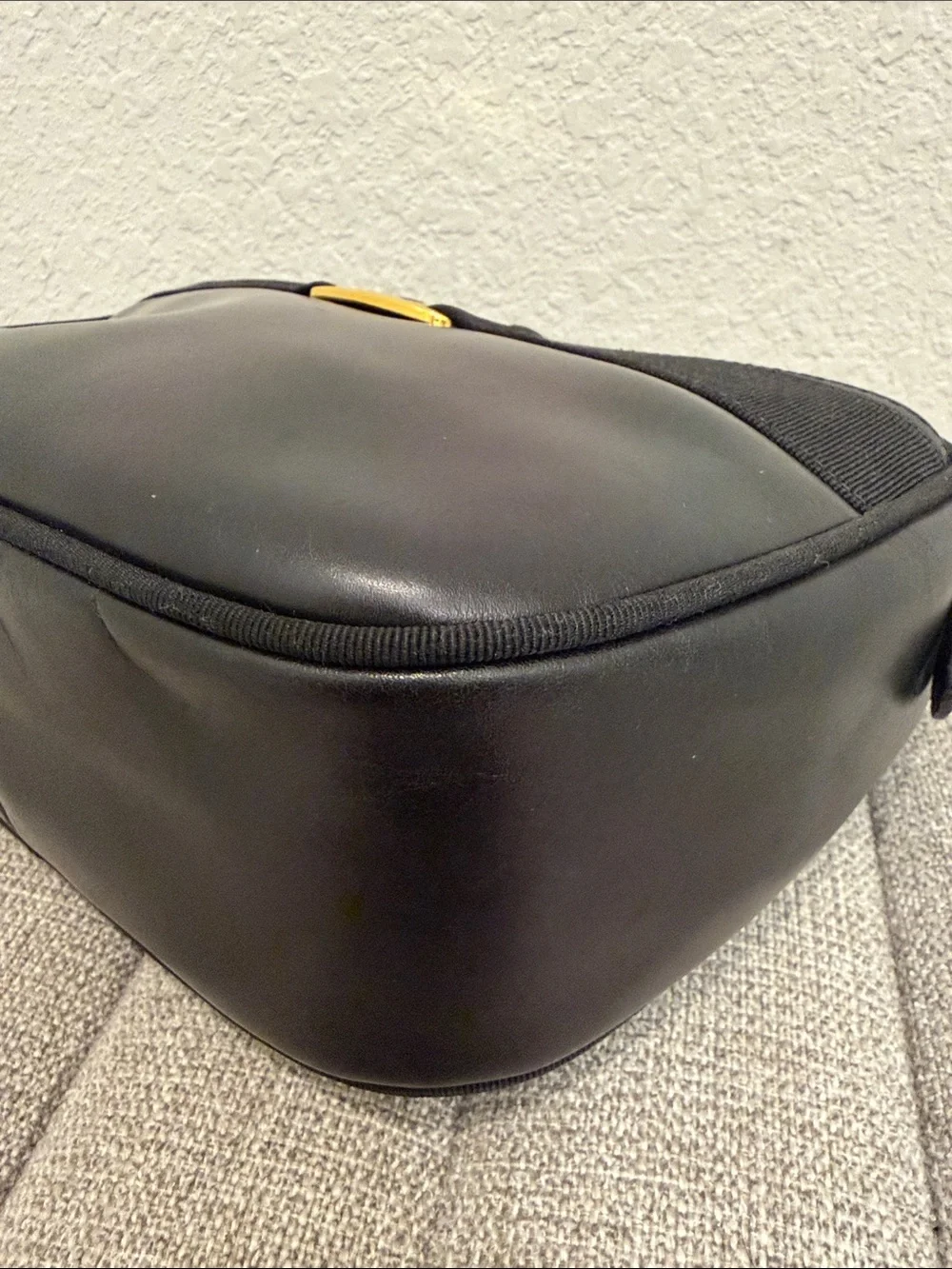 Salvatore Ferragamo Black Leather Messenger Bag with Gold Buckle